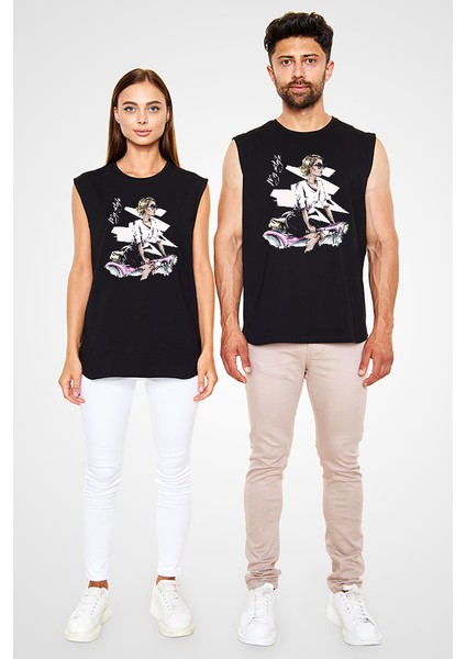 Motosikletli Kız Benim Tarzım Moda Siyah Unisex Kolsuz Kesik Kol T-Shirt fiyatları