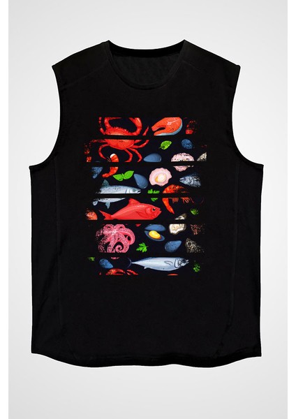 Midye Içinde Sedefli Inci Istiridye Siyah Unisex Kolsuz Tişört Kesik Kol T-Shirt