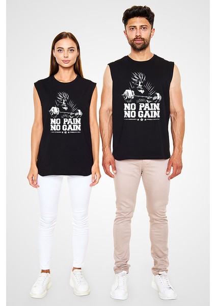 No Pain No Gain Siyah Unisex Kolsuz Tişört Kesik Kol T-Shirt fiyatları