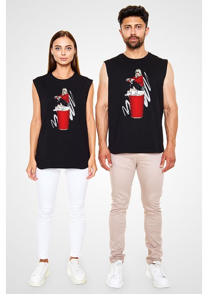 Kahve Sevdası Fashion Siyah Unisex Kolsuz Tişört Kesik Kol T-Shirt fiyatları