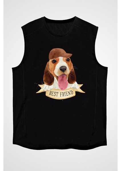 En Iyi Dostum Beagle Siyah Unisex Kolsuz Tişört Kesik Kol T-Shirt