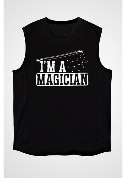 Sihirbaz Siyah Unisex Kolsuz Tişört Kesik Kol T-Shirt