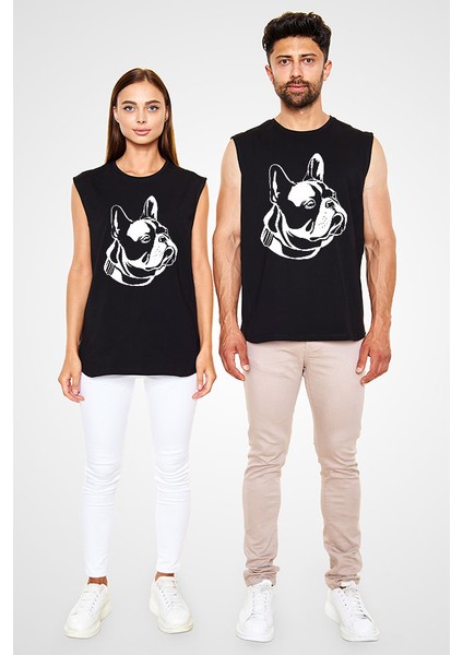 Fransız Buldoğu Siyah Unisex Kolsuz Tişört Kesik Kol T-Shirt fiyatları