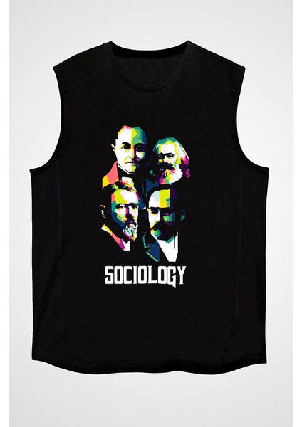 Sosyologlar Siyah Unisex Kolsuz Tişört Kesik Kol T-Shirt