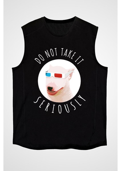 Ciddiye Alma Bull Teriyer Siyah Unisex Kolsuz Tişört Kesik Kol T-Shirt