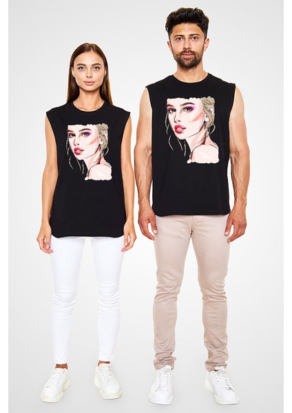 Güzel Kız Siyah Unisex Kolsuz Tişört Kesik Kol T-Shirt fiyatları