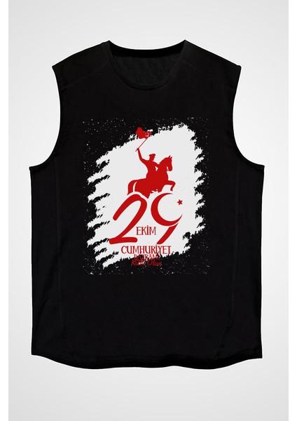 29 Ekim Cumhuriyet Bayramı Siyah Unisex Kolsuz Tişört Kesik Kol T-Shirt
