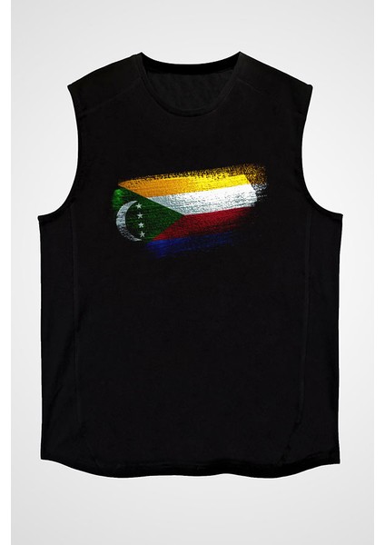 Komorlar - Comoros Siyah Unisex Kolsuz Tişört Kesik Kol T-Shirt