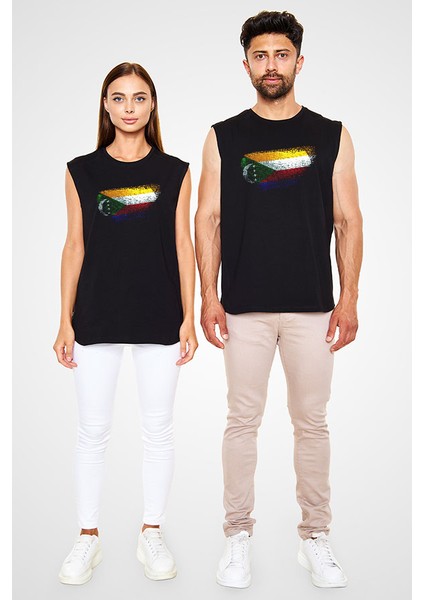 Komorlar - Comoros Siyah Unisex Kolsuz Tişört Kesik Kol T-Shirt fiyatları