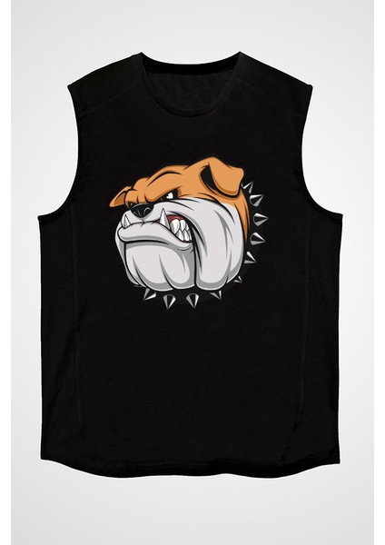 Kızgın Bulldog Siyah Unisex Kolsuz Tişört Kesik Kol T-Shirt