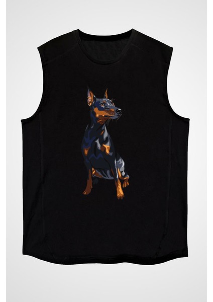 Yavru Doberman Siyah Unisex Kolsuz Kesik Kol T-Shirt