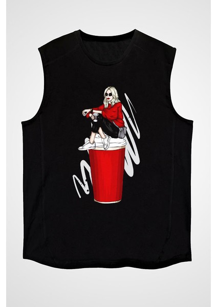 Kahve Sevdası Fashion Siyah Unisex Kolsuz Tişört Kesik Kol T-Shirt