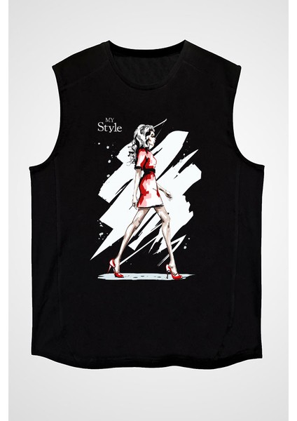 Benim Stilim Fashion Siyah Unisex Kolsuz Kesik Kol T-Shirt