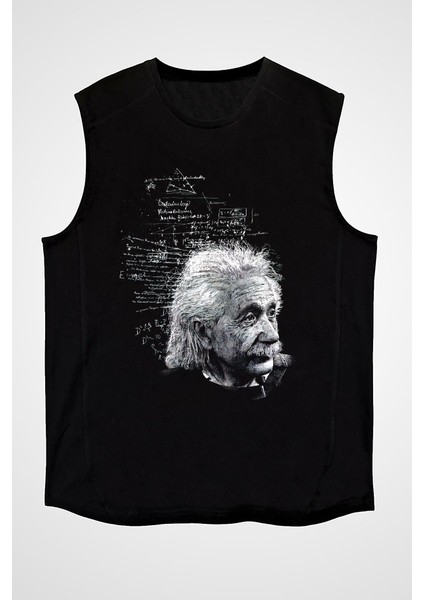 Albert Einstein Kuantum Mekaniği Siyah Unisex Kolsuz Tişört Kesik Kol T-Shirt