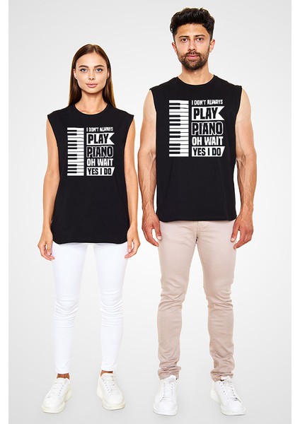 Piyanist Siyah Unisex Kolsuz Tişört Kesik Kol T-Shirt fiyatları