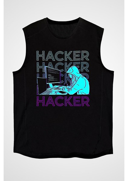 Hacker Siyah Unisex Kolsuz Tişört Kesik Kol T-Shirt