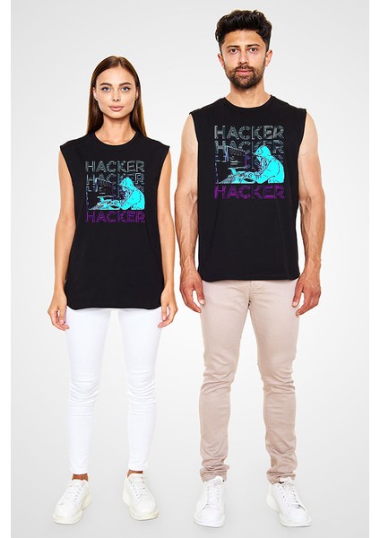 Hacker Siyah Unisex Kolsuz Tişört Kesik Kol T-Shirt fiyatları