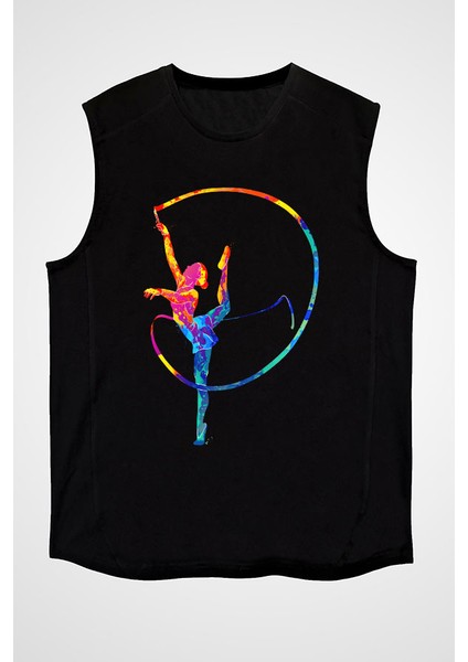 Jimnastikçi Siyah Unisex Kolsuz Tişört Kesik Kol T-Shirt