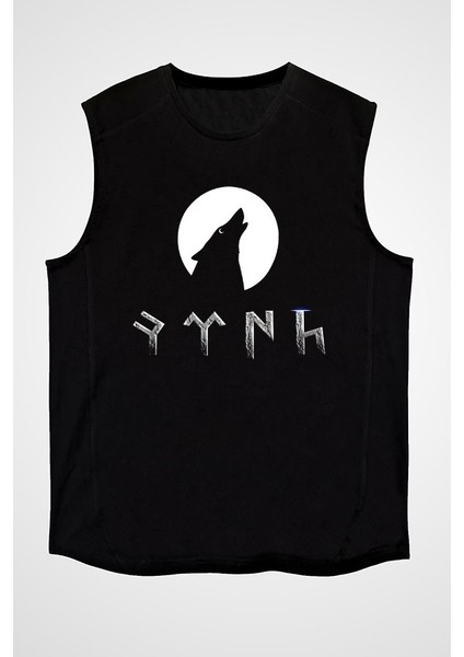 Göktürk Orhun Türk Siyah Unisex Kolsuz Tişört Kesik Kol T-Shirt