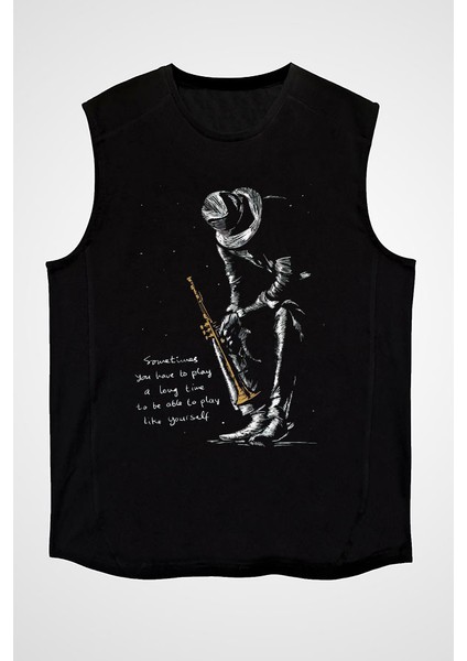 Müzisyen Siyah Unisex Kolsuz Tişört Kesik Kol T-Shirt