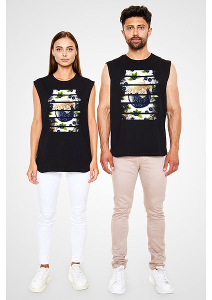 Yaban Mersini Siyah Unisex Kolsuz Tişört Kesik Kol T-Shirt fiyatları
