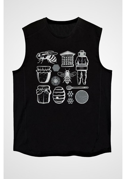 Arıcı Siyah Unisex Kolsuz Tişört Kesik Kol T-Shirt