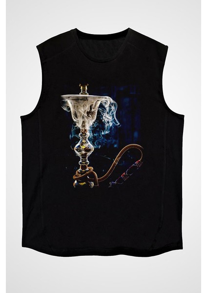 Nargile Siyah Unisex Kolsuz Tişört Kesik Kol T-Shirt