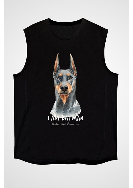 Asil Köpek Doberman Siyah Unisex Kolsuz Tişört Kesik Kol T-Shirt