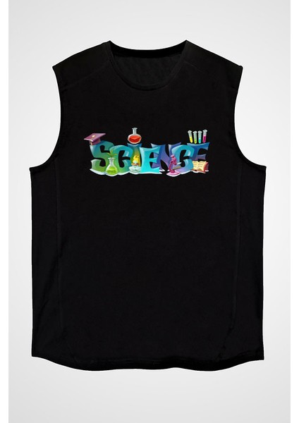 Science Siyah Unisex Kolsuz Tişört Kesik Kol T-Shirt