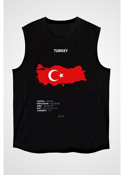 Türkiye Siyah Unisex Kolsuz Tişört Kesik Kol T-Shirt