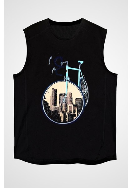 Bisiklet Siyah Unisex Kolsuz Tişört Kesik Kol T-Shirt