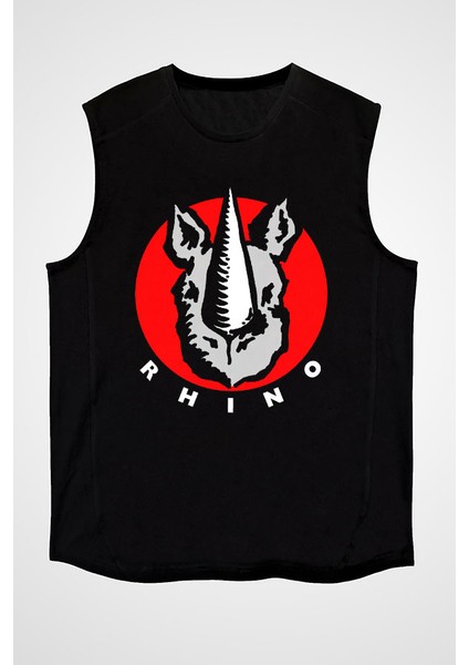 Rhino Gergedan Siyah Unisex Kolsuz Tişört Kesik Kol T-Shirt