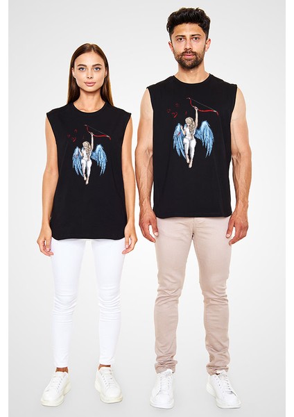 Eros Fashion Siyah Unisex Kolsuz Tişört Kesik Kol T-Shirt fiyatları