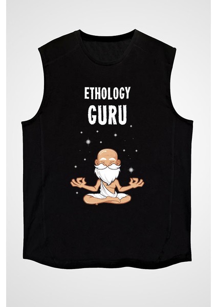 Etolojist Guru Siyah Unisex Kolsuz Tişört Kesik Kol T-Shirt