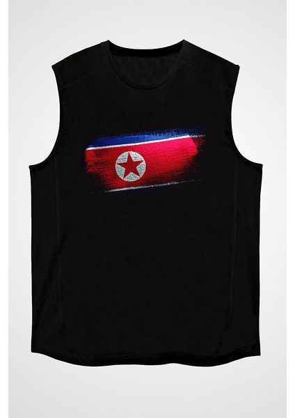 Kuzey Kore - North Korea Siyah Unisex Kolsuz Tişört Kesik Kol T-Shirt