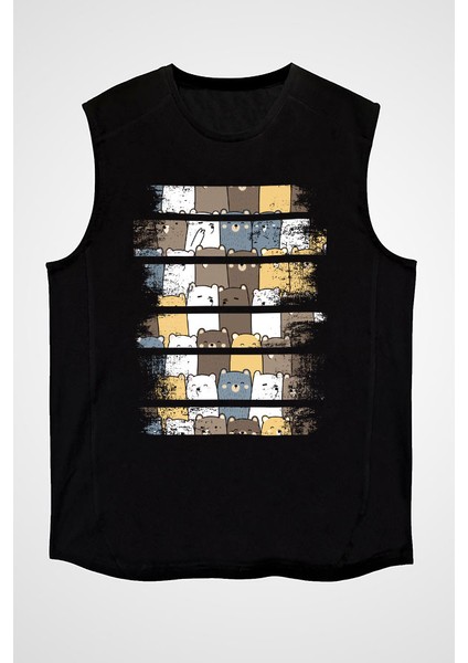 Ayı Siyah Unisex Kolsuz Tişört Kesik Kol T-Shirt