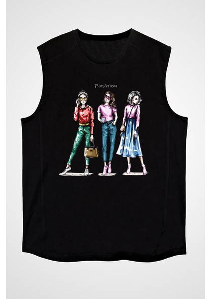 Bizim Stilimiz Moda Siyah Unisex Kolsuz Tişört Kesik Kol T-Shirt