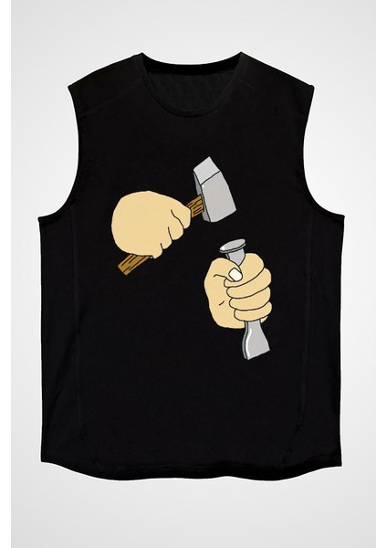 Heykeltıraş Siyah Unisex Kolsuz Tişört Kesik Kol T-Shirt