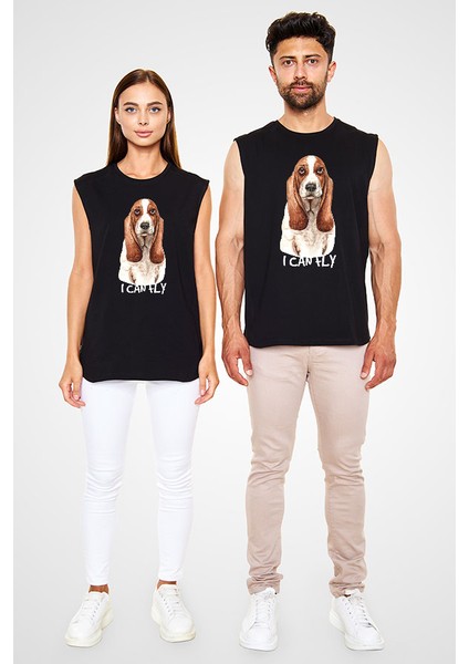 Uçabilirim Base Basset Hound Siyah Unisex Kolsuz Tişört Kesik Kol T-Shirt fiyatları