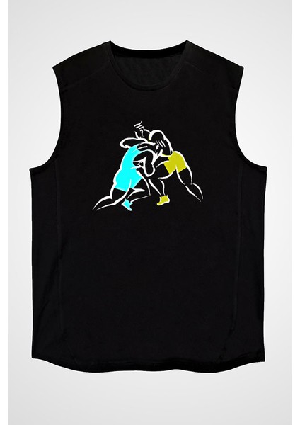 Güreş Siyah Unisex Kolsuz Tişört Kesik Kol T-Shirt