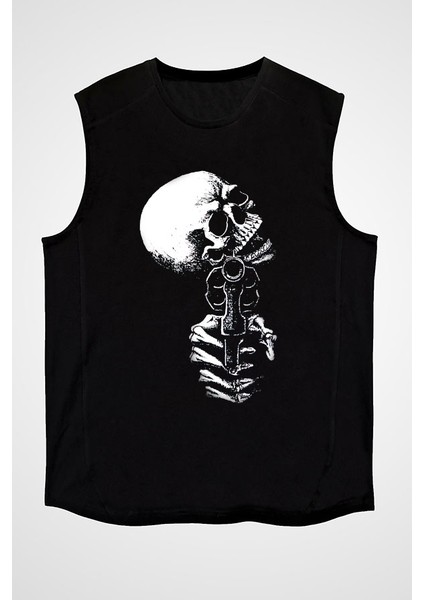 Kuru Kafa Siyah Unisex Kolsuz Tişört Kesik Kol T-Shirt