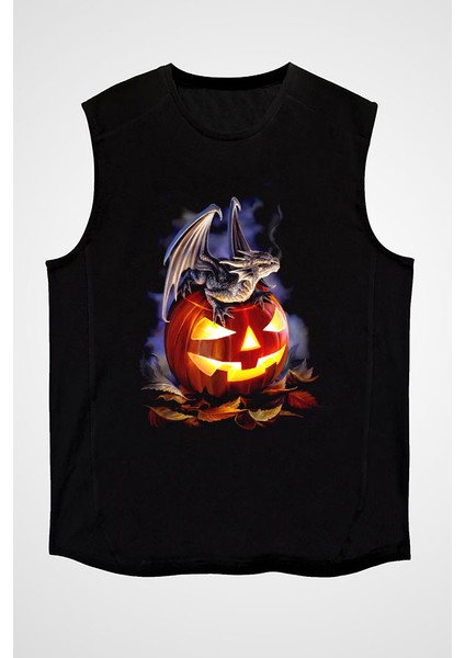 Cadılar Bayramı-Halloween Siyah Unisex Kolsuz Tişört Kesik Kol T-Shirt
