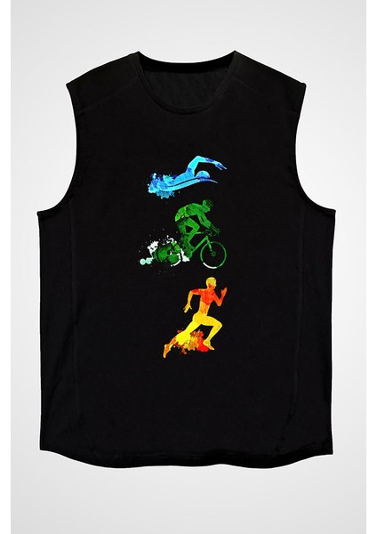 Triathlon Siyah Unisex Kolsuz Tişört Kesik Kol T-Shirt