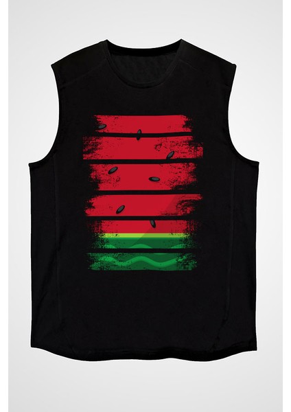 Karpuz Siyah Unisex Kolsuz Tişört Kesik Kol T-Shirt