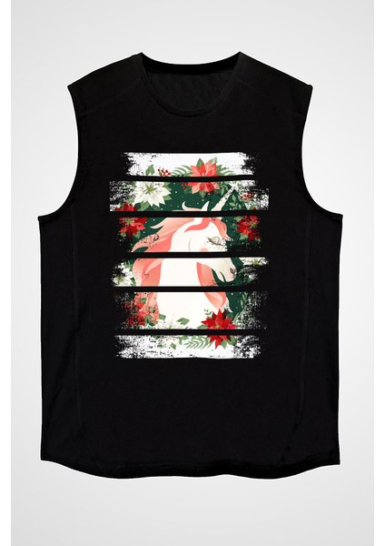 Unicorn At Siyah Unisex Kolsuz Tişört Kesik Kol T-Shirt