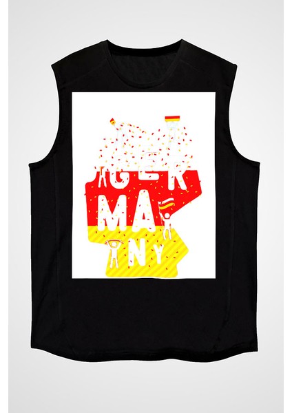 Almanya Siyah Unisex Kolsuz Tişört Kesik Kol T-Shirt