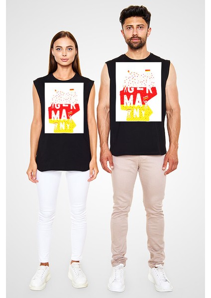 Almanya Siyah Unisex Kolsuz Tişört Kesik Kol T-Shirt fiyatları