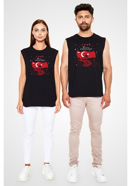 30 Ağustos Zafer Bayramı Siyah Unisex Kolsuz Tişört Kesik Kol T-Shirt fiyatları