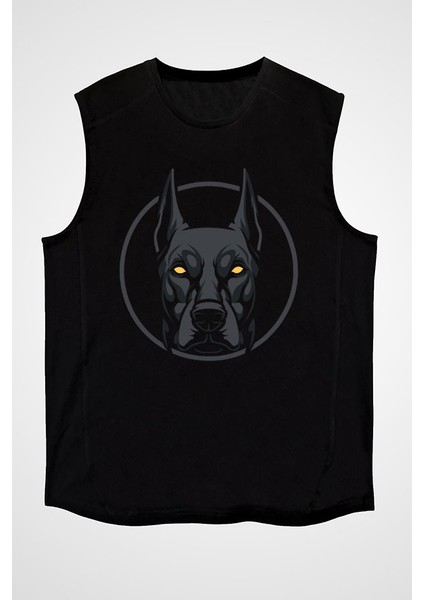 Hayalet Doberman Siyah Unisex Kolsuz Tişört Kesik Kol T-Shirt