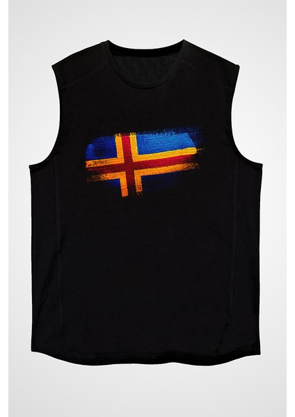 Aland Adaları - Aland Islands Siyah Unisex Kolsuz Tişört Kesik Kol T-Shirt